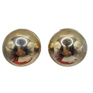 Earrings Domed Round Button Polished Gold Tone Finish Half Ball Clip On SKU 3179